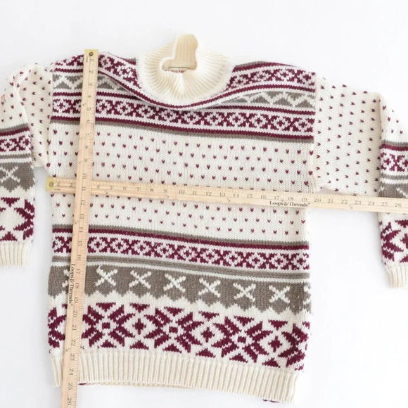 Vintage  90's Kookaburra Collection Knit Cream & Maroon Mock Neck Sweater Medium - Picture 4 of 13